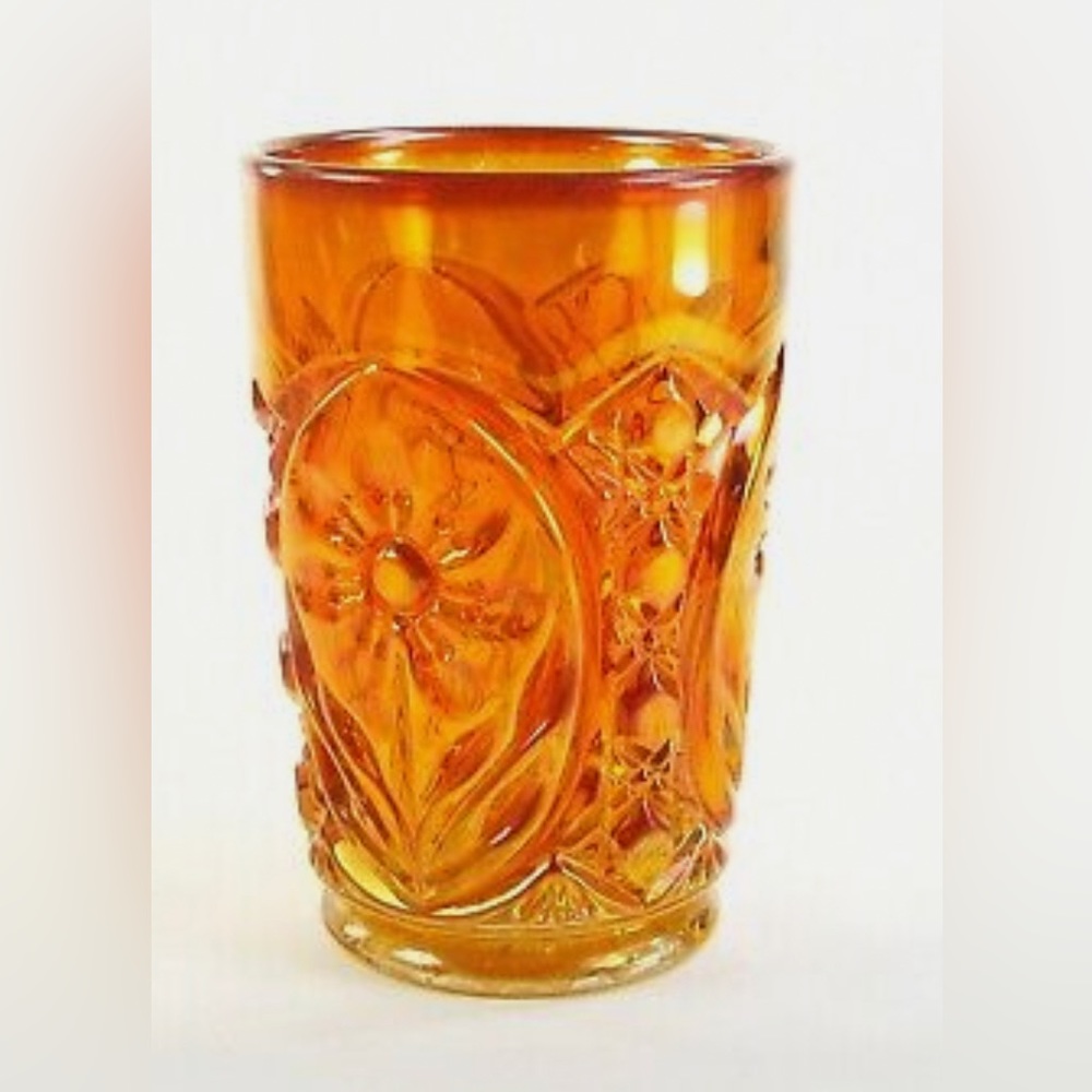 Vintage Marigold or Rubigold Imperial Carnival Glass 9oz Tumbler Flower Design